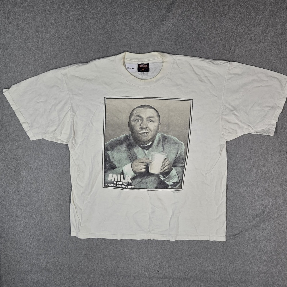 VINTAGE Three Stooges Men Shirt White 90s USA Milk Curly READ